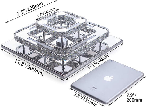 Crystal lamp with dimensions labeled on a white background