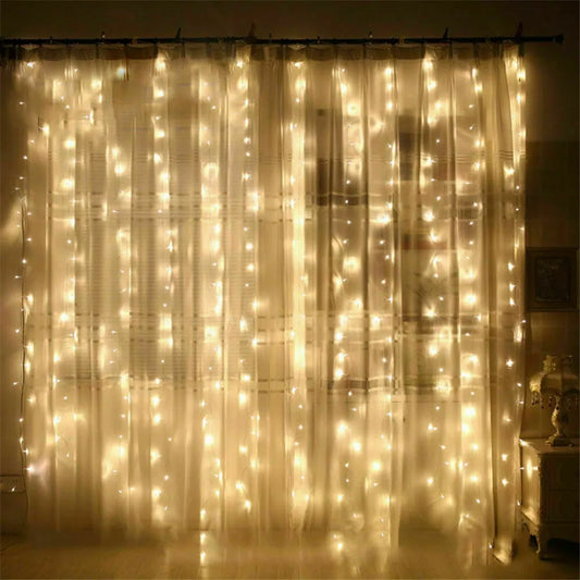 LED fairy lights draped over a wall for party decor

