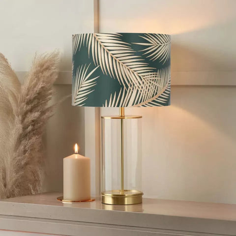 living room lamp shade with leaf embossed inner
