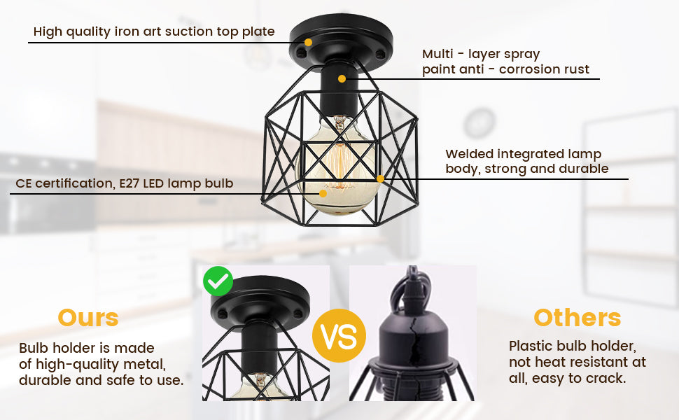 Decorative iron ceiling lamp E27

