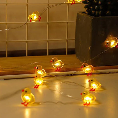 Decorative Easter chick, bunny and egg LED string lights for indoor décor
