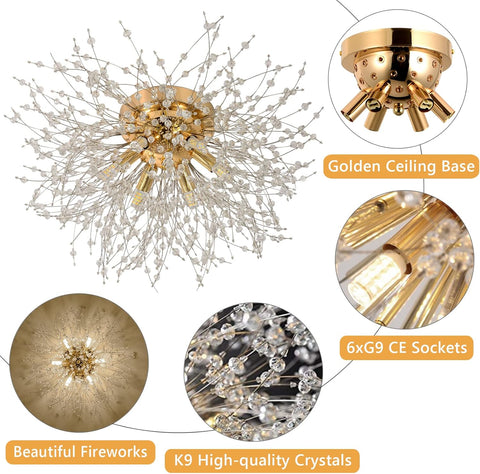 Decorative ceiling light fixture with measurements and bulb compatibility details.