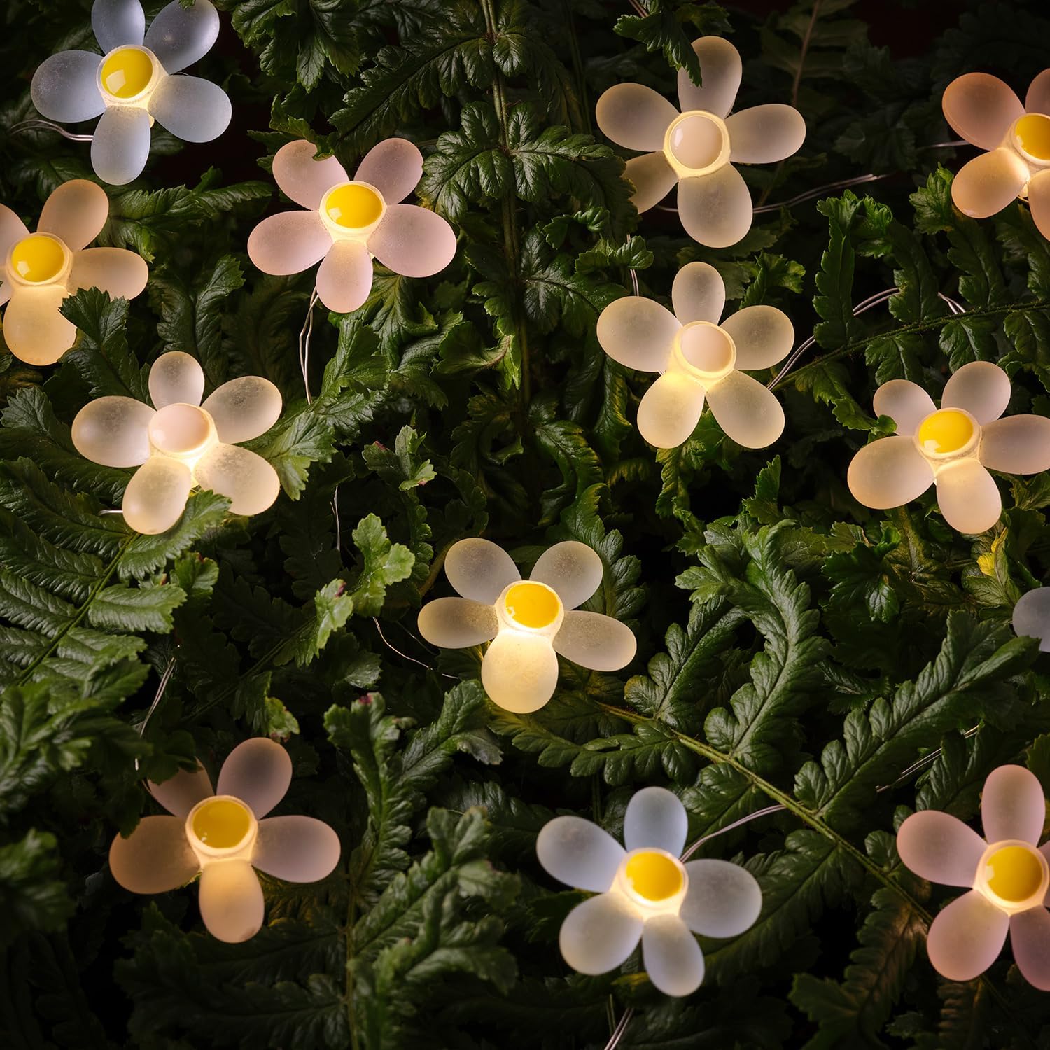 Decorative flower fairy lights with warm white LEDs for indoor and outdoor use