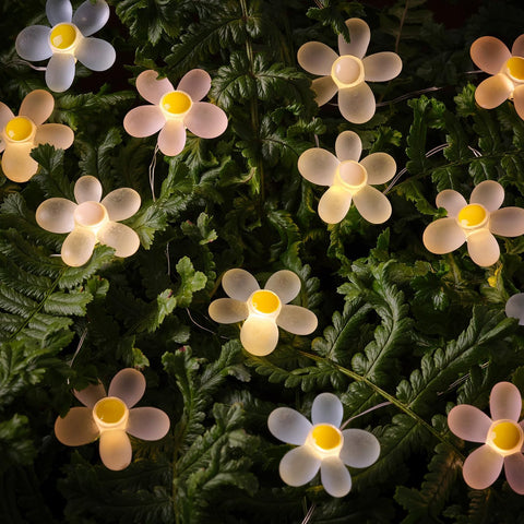 Decorative flower fairy lights with warm white LEDs for indoor and outdoor use