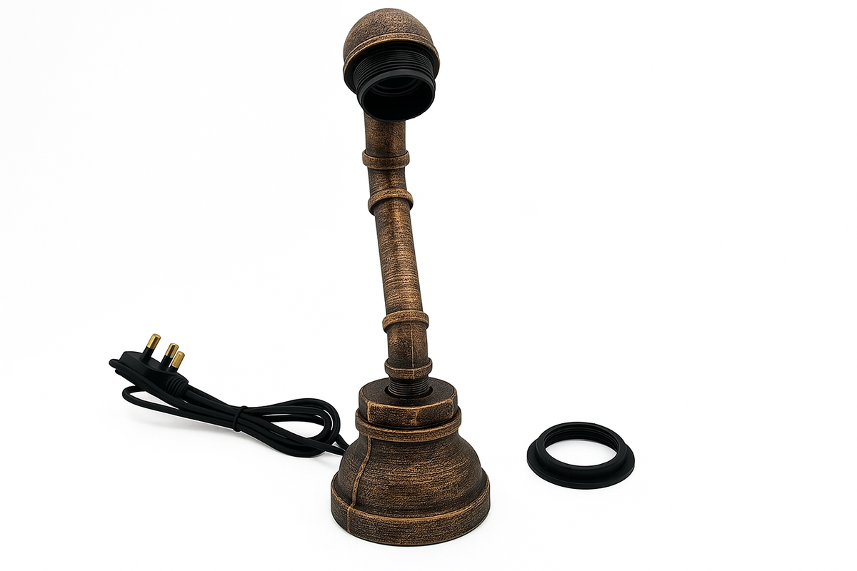 Decorative lamp with a long neck and base on a white background