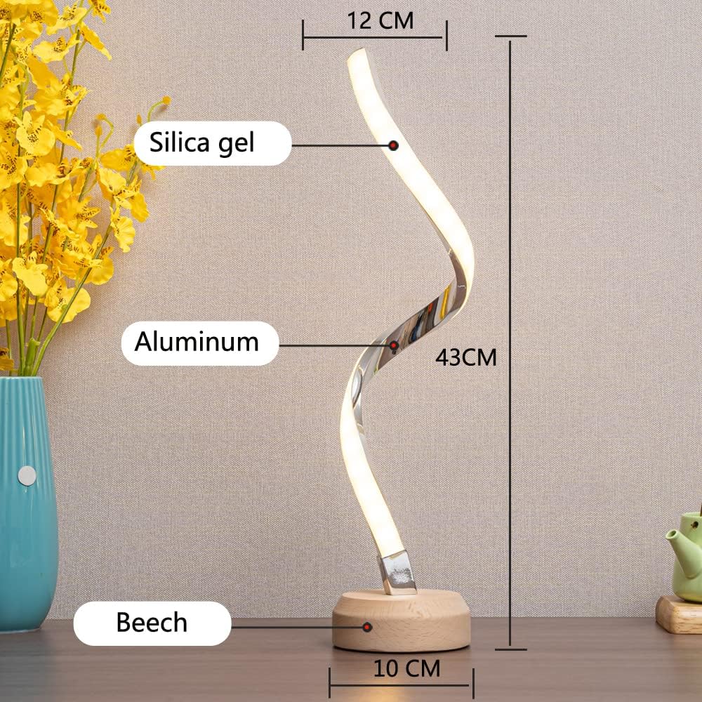Decorative lamp with labeled parts and dimensions on a wooden surface.