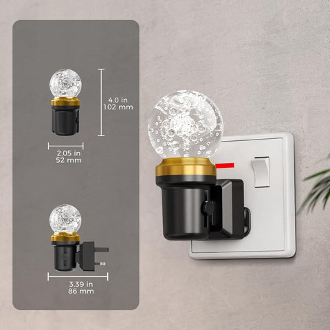 Decorative light bulb wall switch with measurements on a gray background