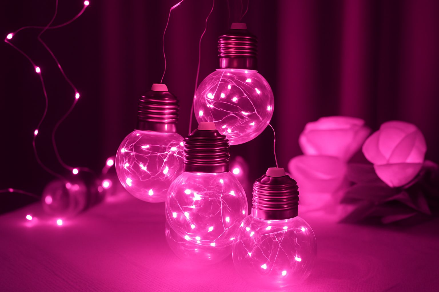 Decorative light bulbs with string lights on a dark background