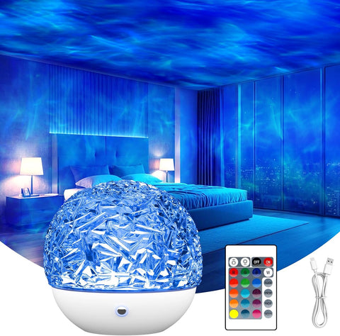 Decorative night light with remote control in a bedroom setting