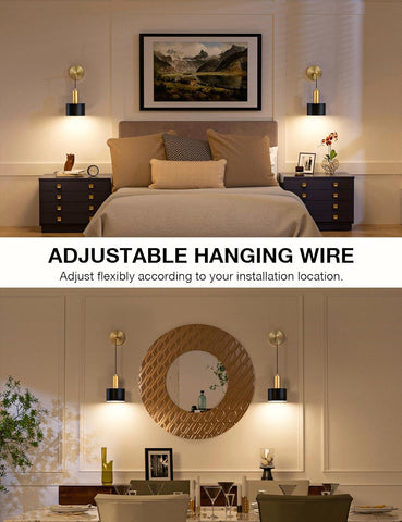 Decorative wall mirror with adjustable hanging wire in a dining room setting.