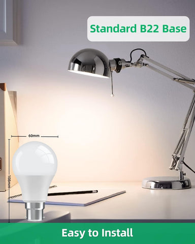 Desk lamp with a light bulb and measurement details on a desk.