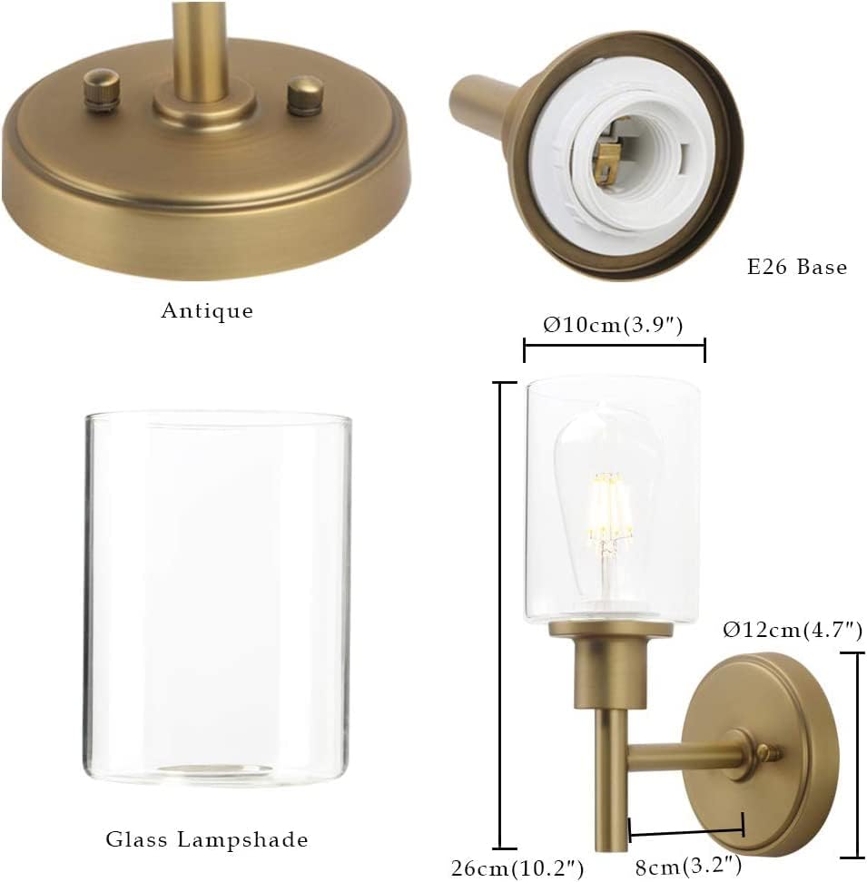 Detailed view of a wall-mounted light fixture with components and measurements.