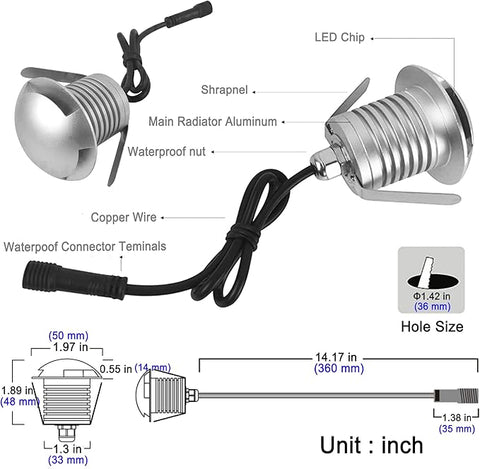 Diagram of a LED light bulb with labeled parts and measurements.