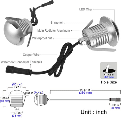 Diagram of a LED light bulb with labeled parts and measurements.