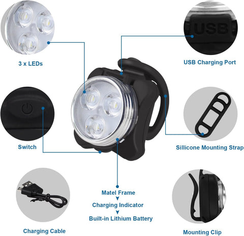Diagram of a bike light with labeled parts on a white background