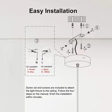 Diagram of ceiling light installation with text on a white background