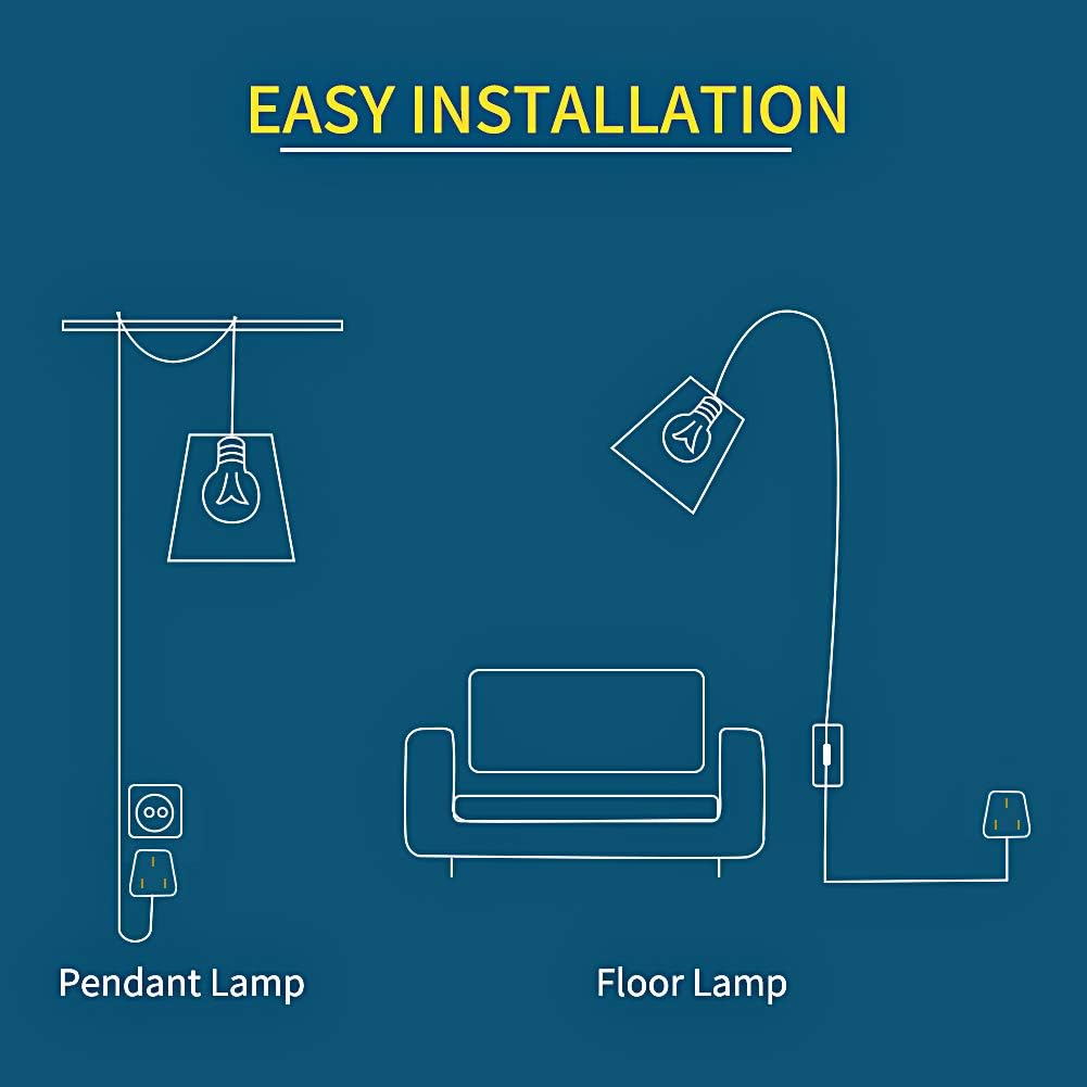 Diagram of pendant and floor lamps with 'Easy Installation' text on a blue background