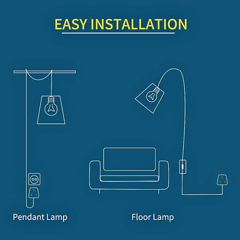 Diagram of pendant and floor lamps with 'Easy Installation' text on a blue background