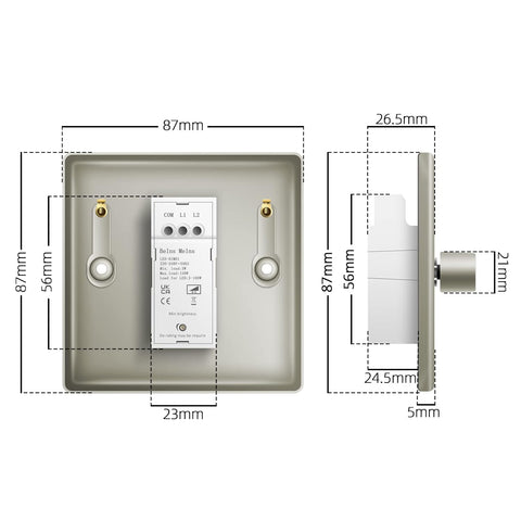 Dimensions of a door handle and lock mechanism on a white background