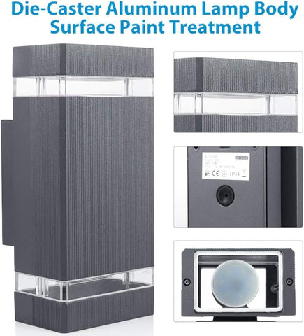 Die-caster aluminum lamp body with surface paint treatment, showing different views and specifications.