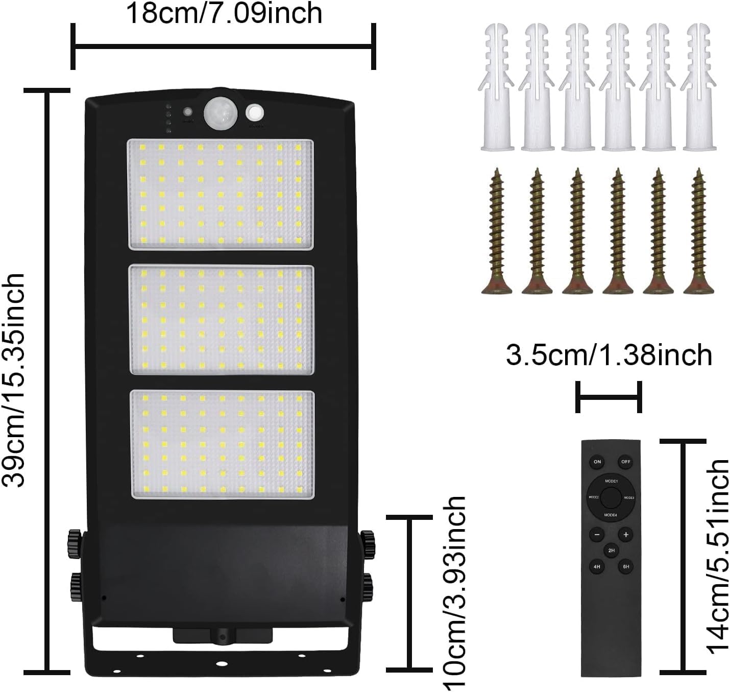 Dimensions and components of a solar street light with remote control