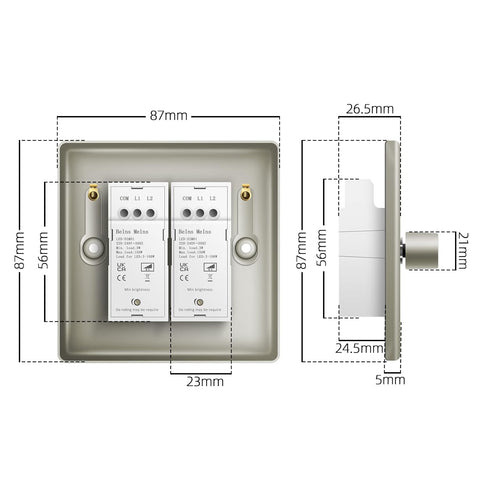 Dimensions of a door handle and lock mechanism on a white background