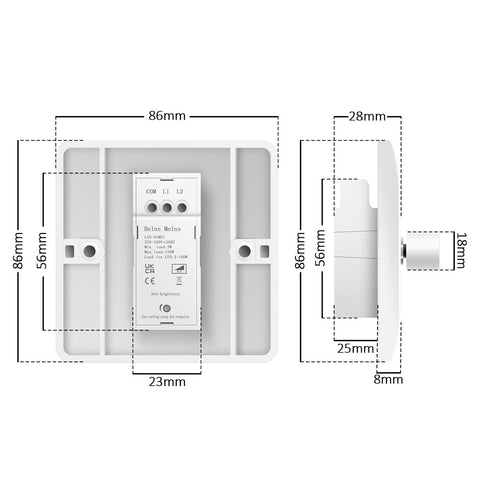 Dimensions of a electronic device with labeled measurements on a white background