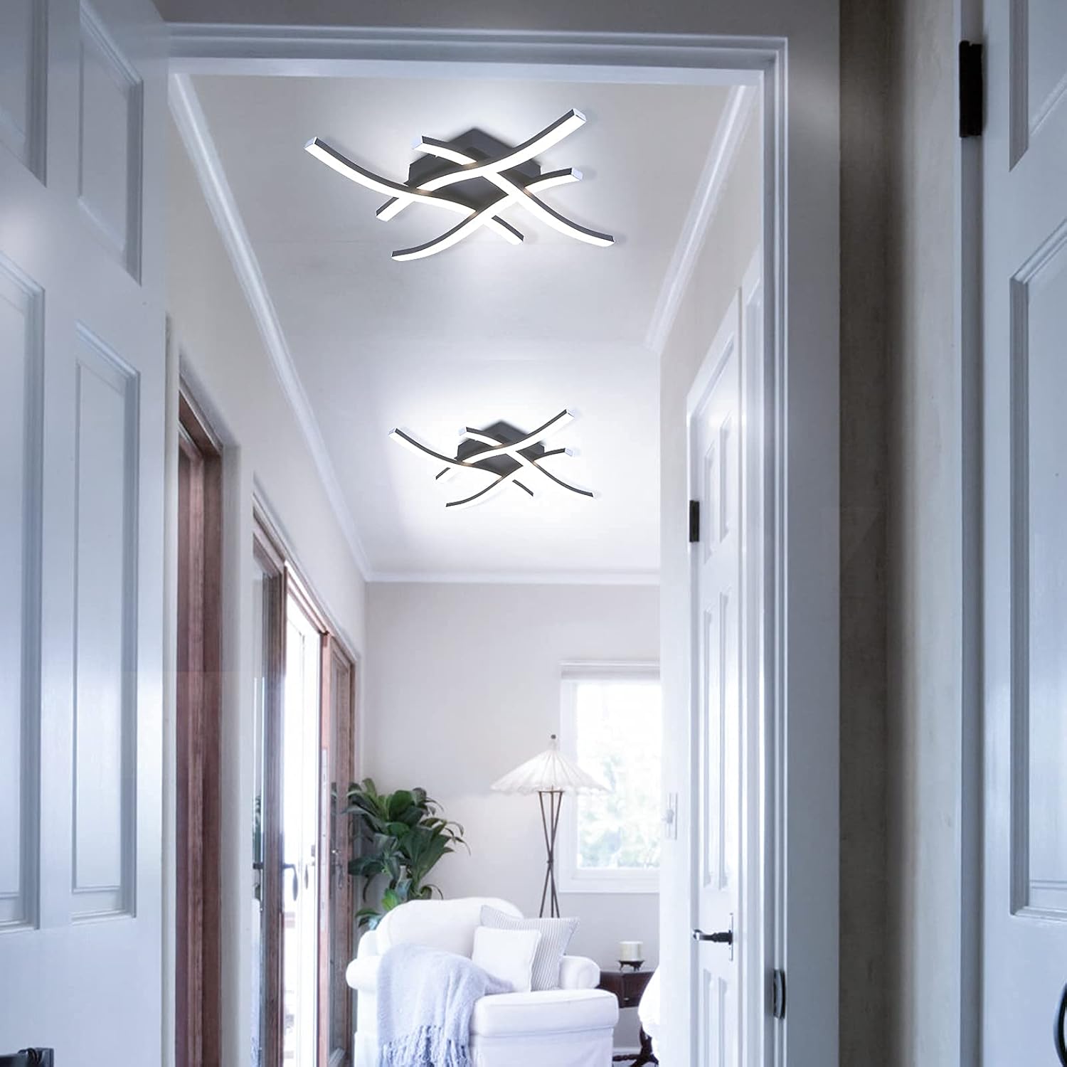 Dimmable 4 wave Modern ceiling Light Black