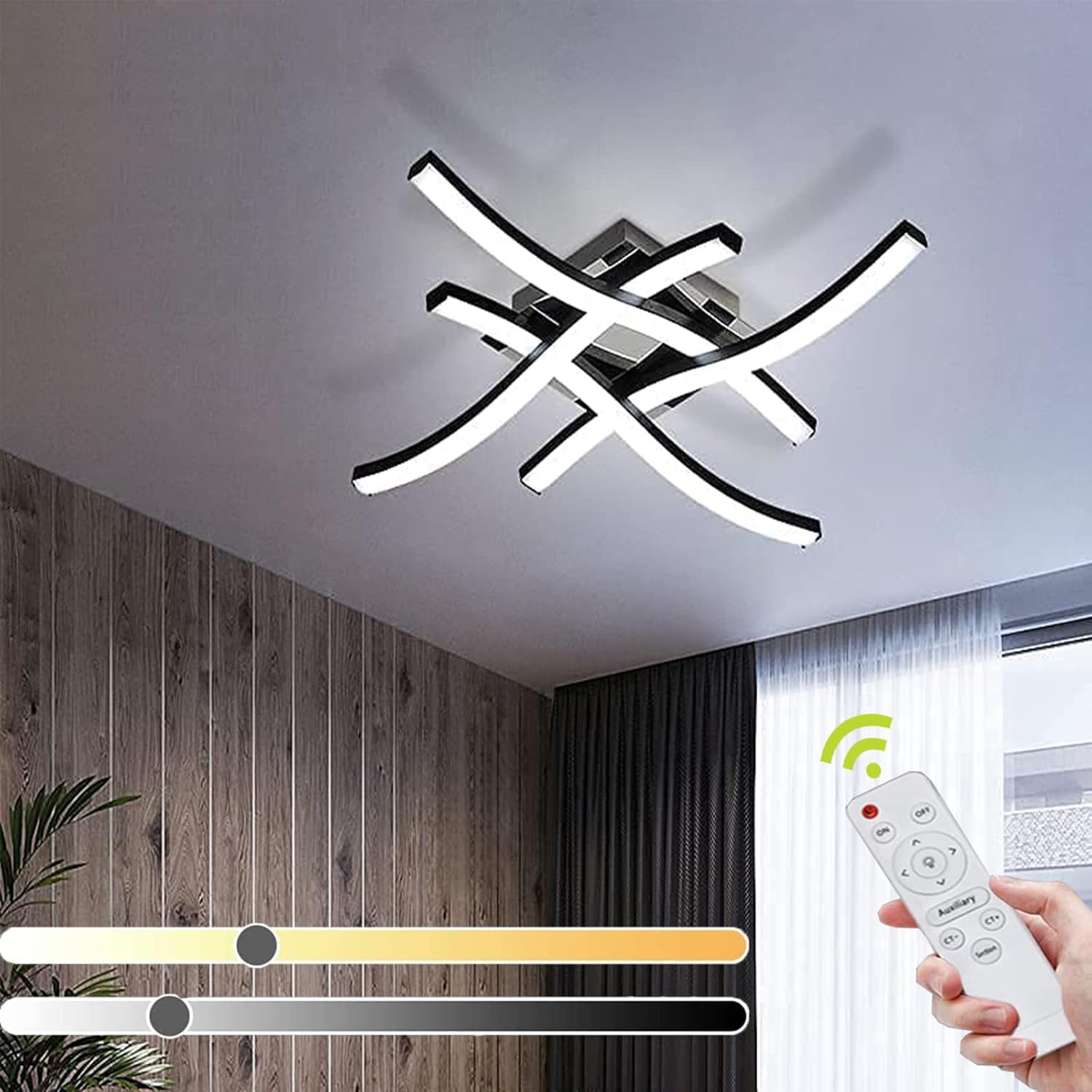 Dimmable 4 wave Modern ceiling Light Black ith remote