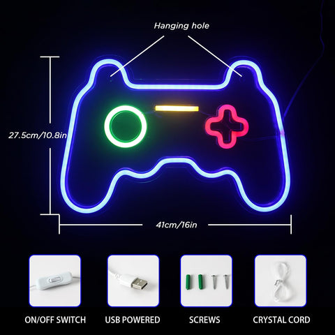 Dimmable Game Neon Sign - USB Powered Blue Gamepad LED Light with Switch for Bedroom Wall Decor, Gaming Room & Party