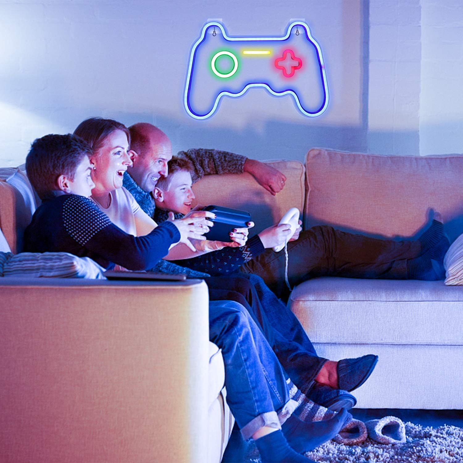 Dimmable Game Neon Sign - USB Powered Blue Gamepad LED Light with Switch for Bedroom Wall Decor, Gaming Room & Party