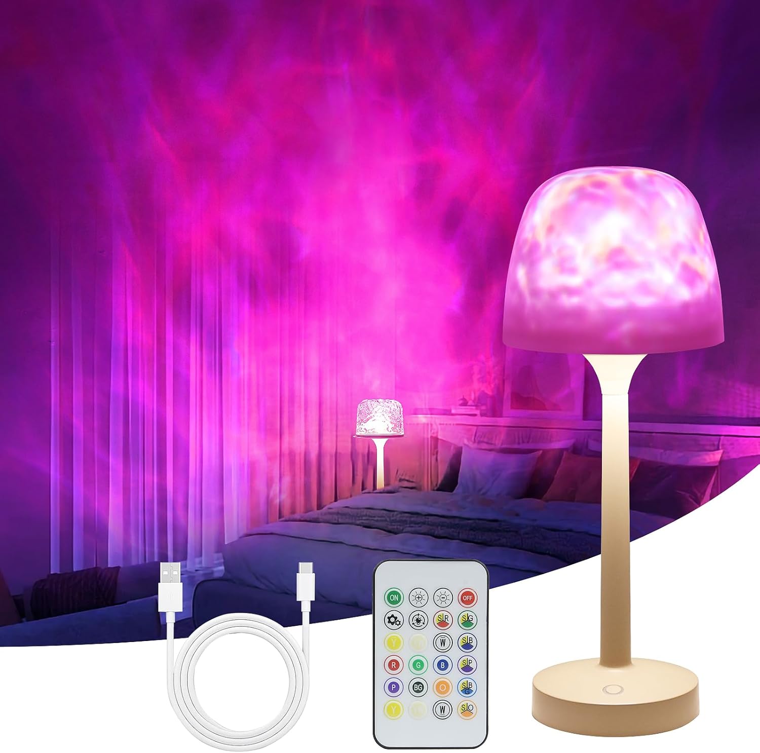 Cordless Ocean Wave Aurora Projector Light with Remote & Touch