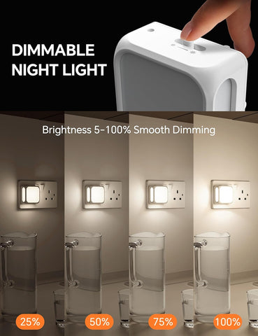 Dimmable night light with brightness adjustment shown in a bathroom setting