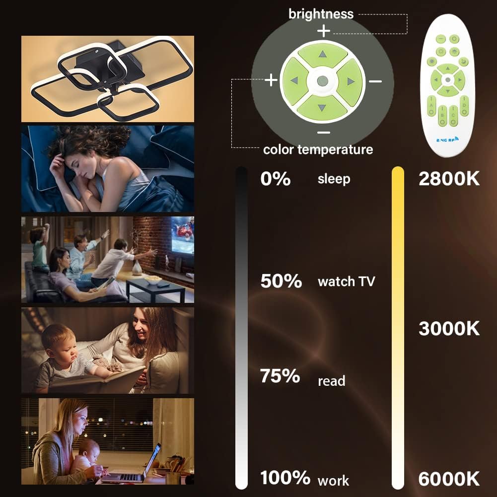 Display of a smart TV screen with various settings and scenes, including brightness, color temperature, and different usage scenarios.