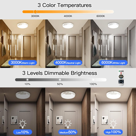 Display of light color temperature and brightness levels in a hallway setting.