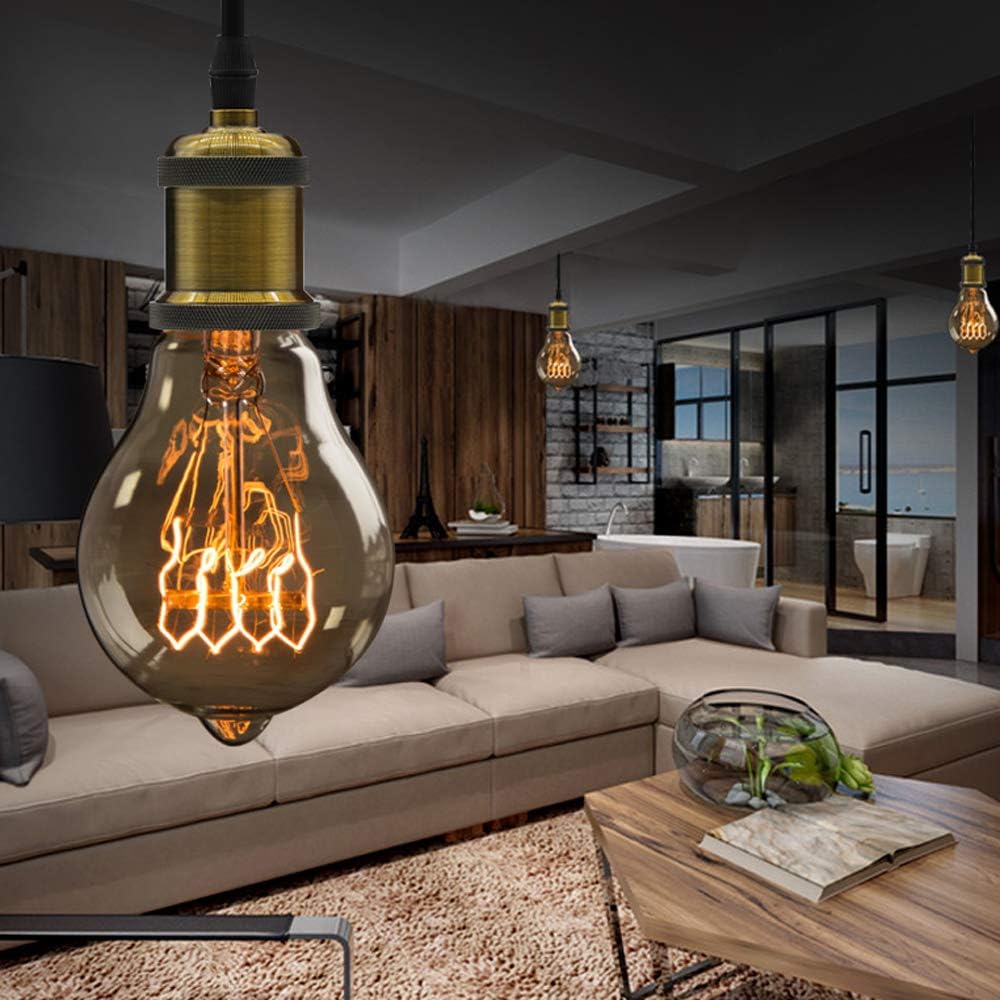 E27 Vintage Bright Brass Pendant Light Fitting with Ground Wire & 90cm Braided Cable – Ceiling Lamp Holder