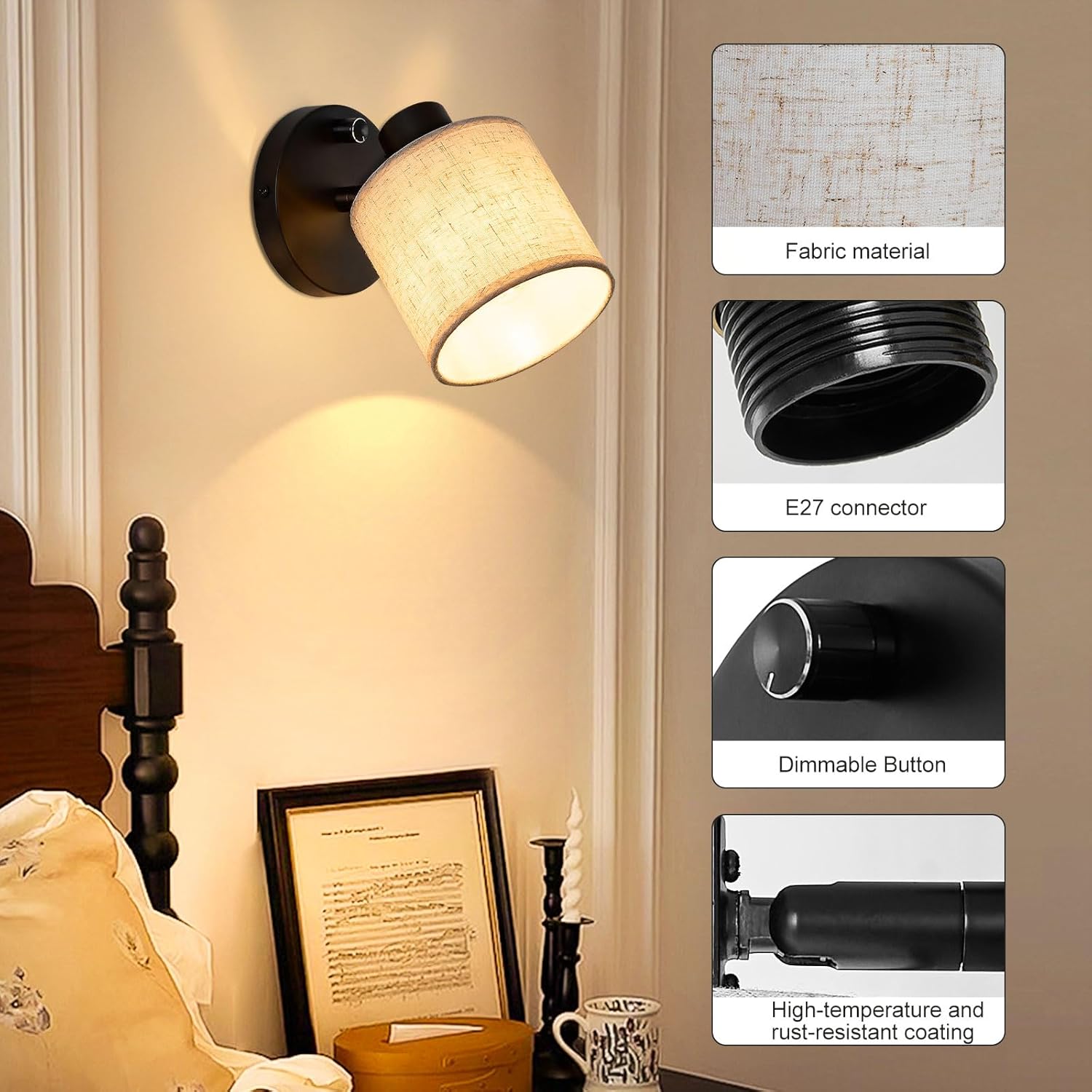 E27 wall-mounted lamp black and beige

