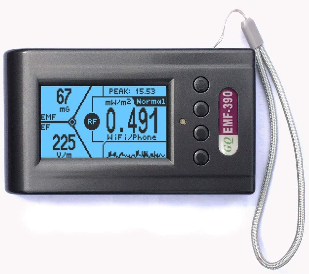 EMF meter with digital display on a white background