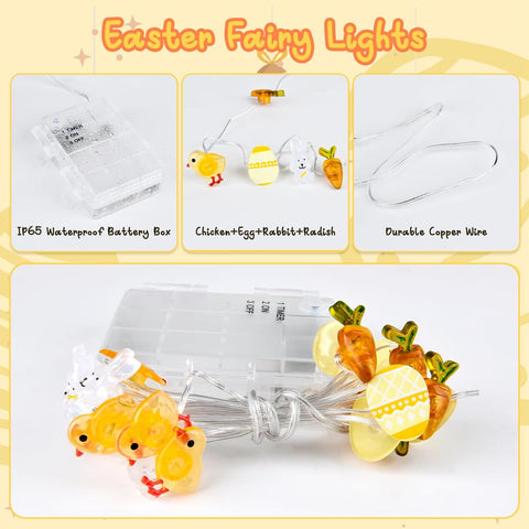 Easter LED lights draped on mantel with warm white seasonal glow