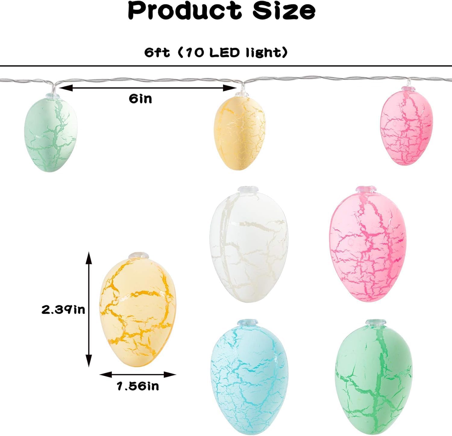 Easter LED lights with colourful eggs draped on mantel