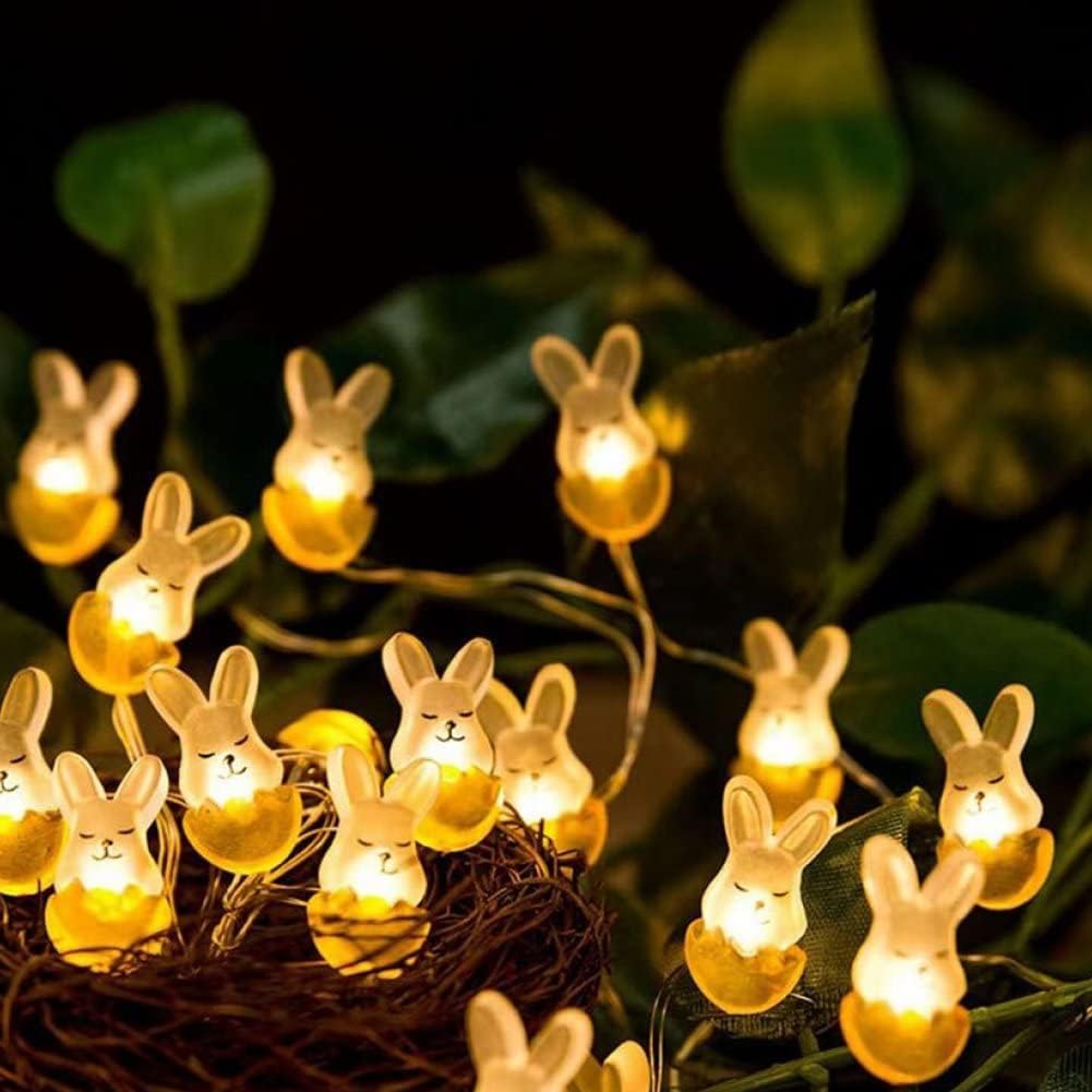 Easter bunny fairy lights hanging indoors