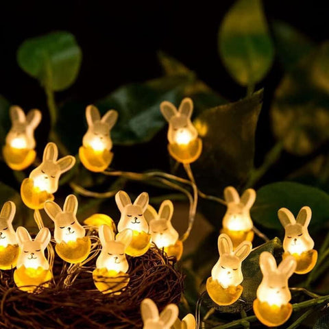 Easter bunny fairy lights hanging indoors