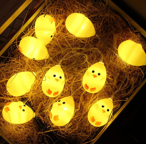 Easter chick LED string lights with warm white glow, 2m battery operated