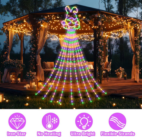 Easter waterfall string lights with illuminated bunny topper