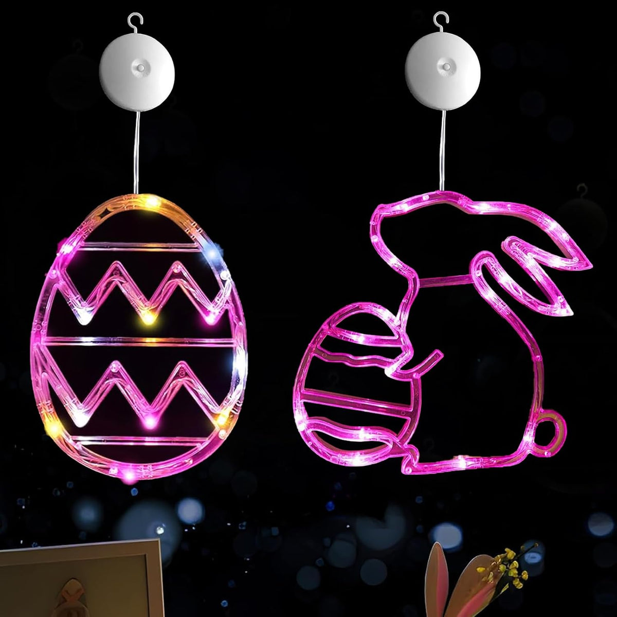 Easter window LED lights with bunny and egg shapes, multicolour design