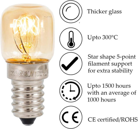 Edison bulb with features listed on a white background