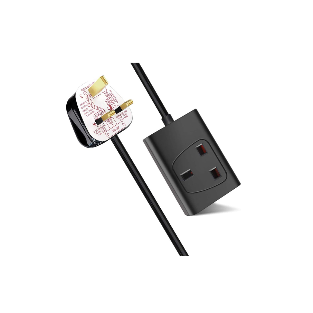 Light Plug Single 1 Way Single Socket UK Extension Lead, 13A 3-Pin Plug, 3 Metre Power C