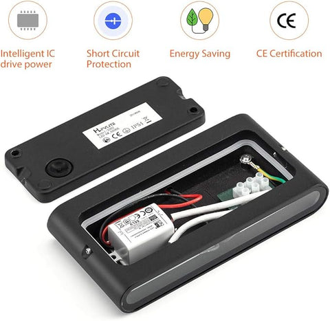Electronic component with visible wiring and certification icons on a white background