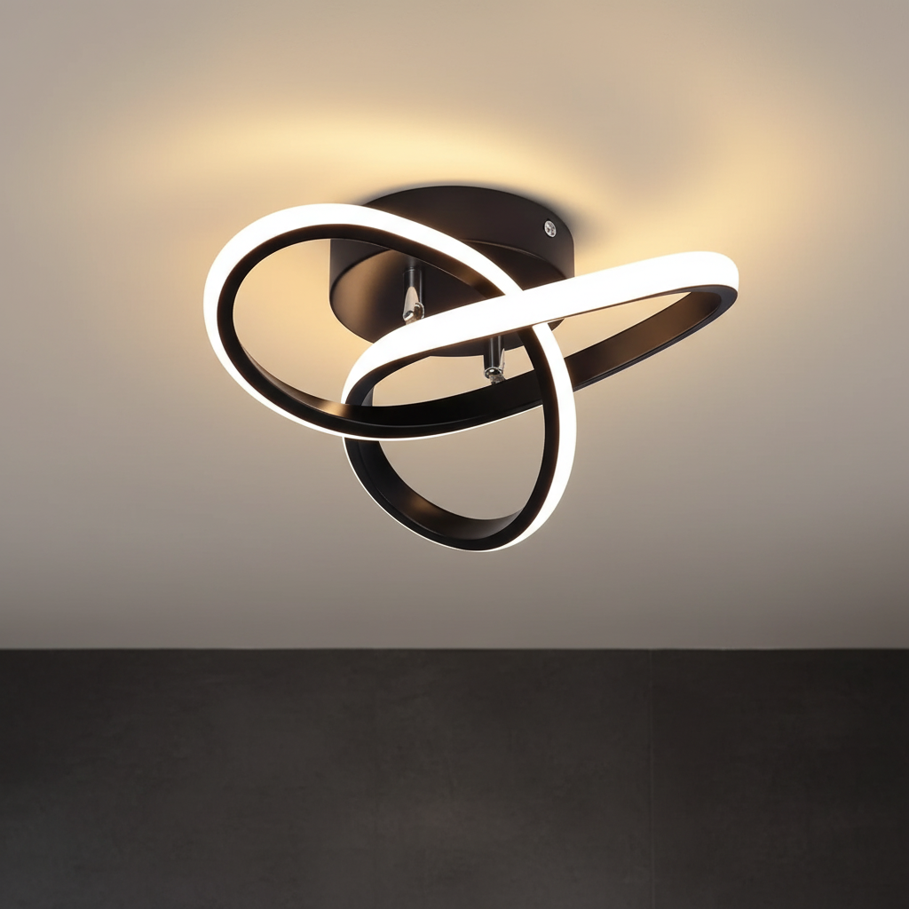 Modern ceiling light fixture with circular design on a neutral background
