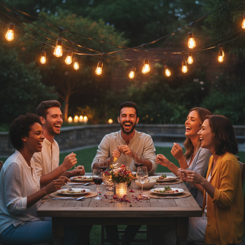 S14 LED filament bulbs festoon string lights close-up